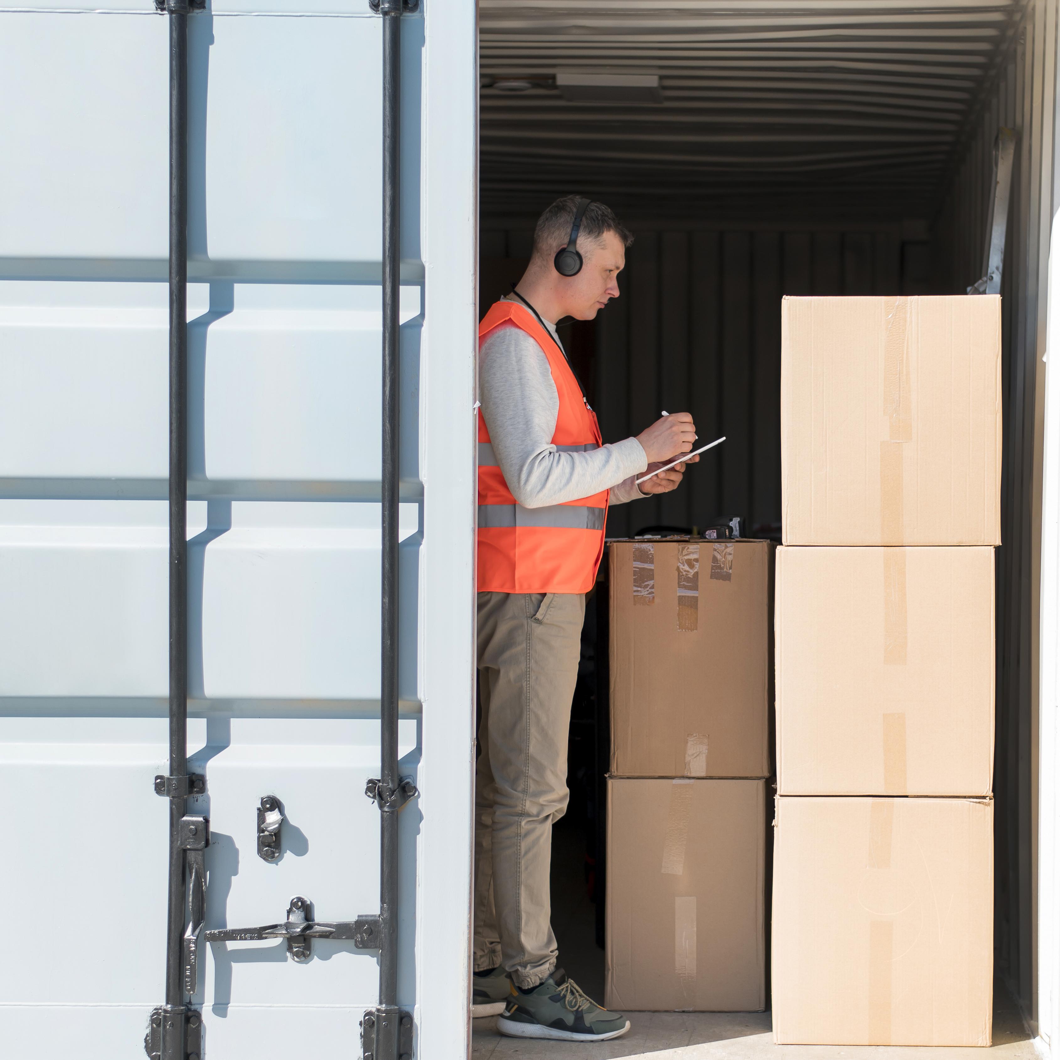 Freight container unloading devanning cargo